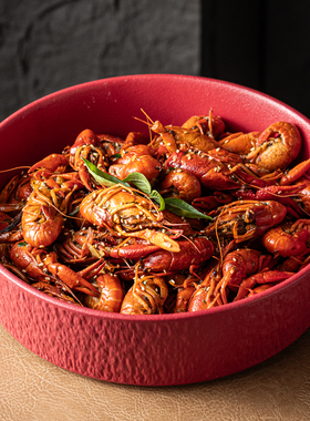 陶瓷盘酸辣粉牛肉碗盘红色麻辣小龙虾盘子干锅海鲜大盘酸菜鱼汤盘