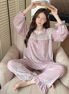 2026秋季新款睡衣女金丝绒睡衣女长袖甜美宫廷风春秋天家居服套装