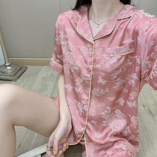 新款 短裤 夏季 冰丝睡衣女翻领短袖 甜美时尚 高级感冰雪丝家居服套装