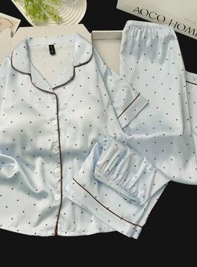 网红同款冰丝睡衣女夏季新款凉感轻奢时尚带胸垫短袖三件套家居服