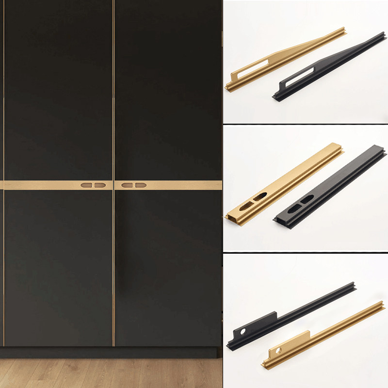 柜门拉手现代简约横装抽屉金色隐形铝合金嵌入式衣柜腰线把手新款