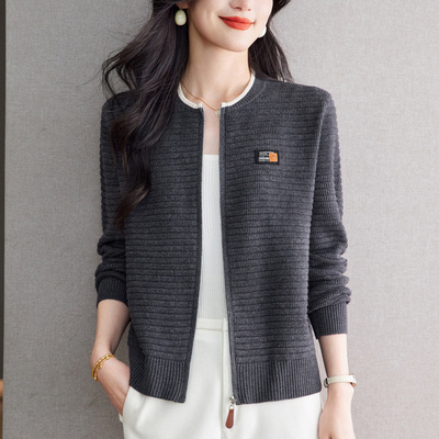 恒源祥女款棒球服夹克新款针织开衫短款外搭洋气时尚高级感毛衣外