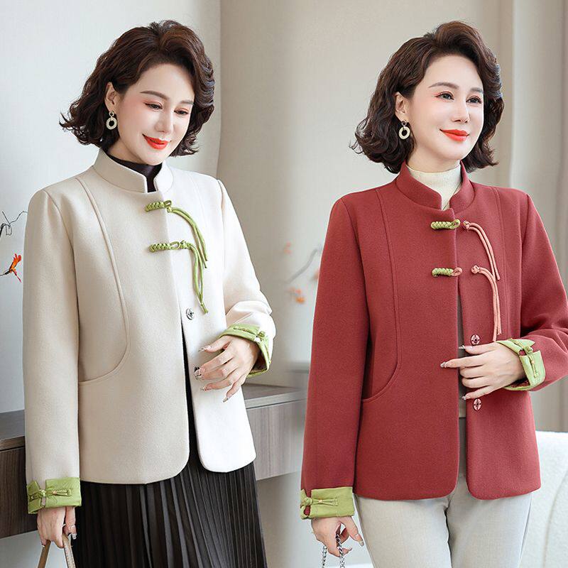 妈妈春秋新款新中式毛呢外套女中老年女装贵夫人高端国风上衣外搭
