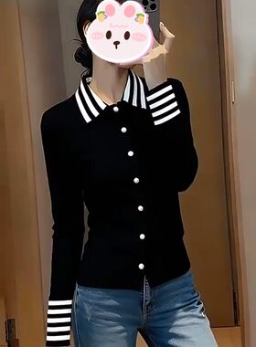 设计感POLO领针织开衫女2