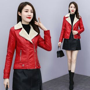 加绒加厚短款皮衣女2026秋冬新款加棉韩版水洗皮外套皮棉衣