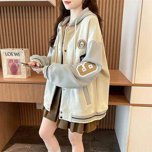 美式纯棉刺绣加绒加厚棒球服外套女2026秋冬韩版宽松学生开衫卫衣