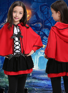 儿童万圣节欧美儿童披风演出服女童红色小红帽cosplay表演 童