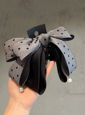 新款韩版灰色波点结发夹高级感气质马尾抓发饰显发量发夹头饰