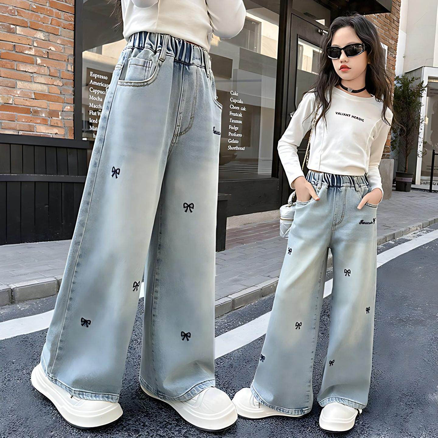 女童裤子春秋款女大童炸街阔腿裤儿童秋季长裤初中生女孩牛仔裤潮,童装/婴儿装/亲子装,儿童牛仔裤,淘宝优惠券,粉丝福利购,淘宝优惠卷