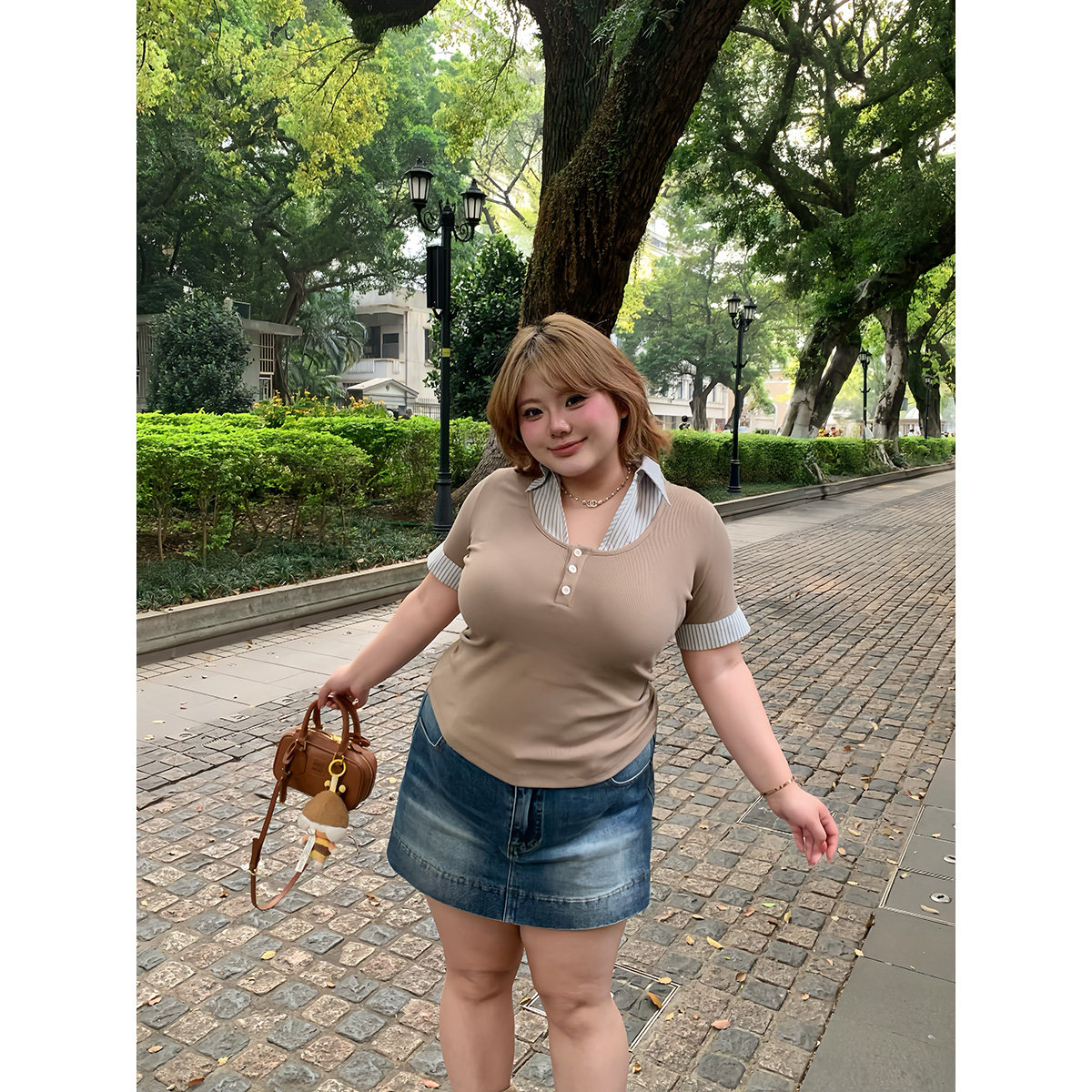 全球花【别致Polo衫】大码正肩美式Polo衫领上衣修身显瘦短袖T恤