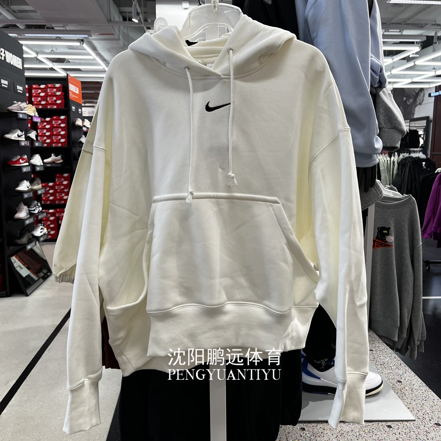 Nike耐克女子冬款运动休闲薄绒保暖宽松连帽卫衣套头衫DQ5859-133