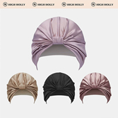 HIGHHOLLY防乱发双层真丝睡帽100%桑蚕丝时尚 护发保暖月子帽头套