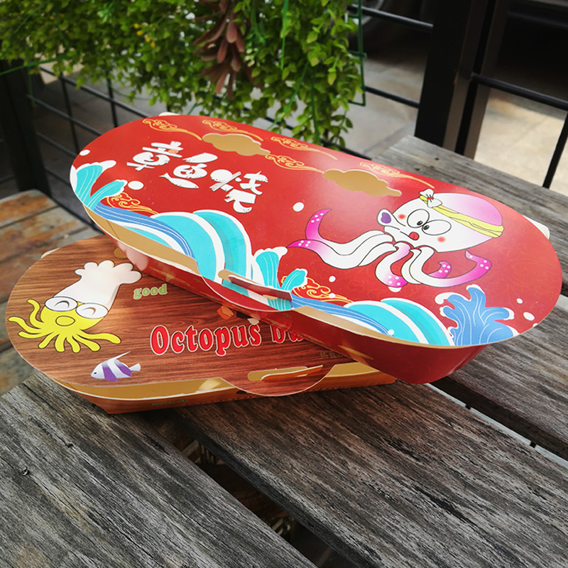 防油章鱼小丸子船型纸盒加厚淋膜