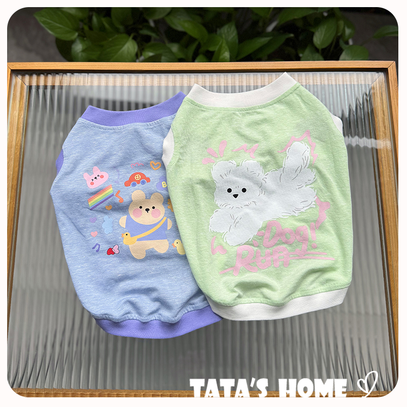 它它家原创宠物背心泰迪法斗柯基巴哥雪纳瑞狗狗印花棉麻针织背心