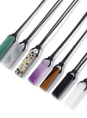 亚马逊热卖长方条天然绿东陵吊坠天然石可调节项链能量原石项链女