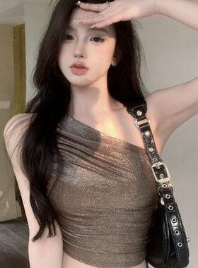 甜辣妹性感泰式吊带小背心女装秋季纯欲修身露肩短款露脐上衣外穿