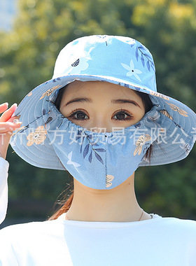 新款帽子口罩防晒一体大檐采茶遮阳遮脸夏季紫外线防晒太阳帽户外
