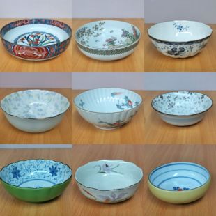 日本进口餐具汤饭碗面碗大钵四方小钵交趾釉花鸟