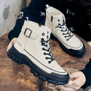 明星同款真皮厚底单靴女2026秋冬新款高帮小白鞋侧拉链增高马丁靴