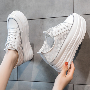 百搭网面内增高小白鞋女夏季薄款透气2026新款休闲松糕鞋厚底板鞋