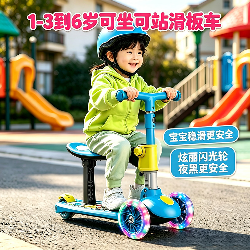 儿童滑板车可坐折叠踏板溜溜车图片