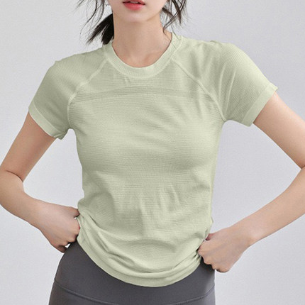 圆领速干运动短袖T恤女修身显瘦瑜伽服跑步训练透气户外健身上衣