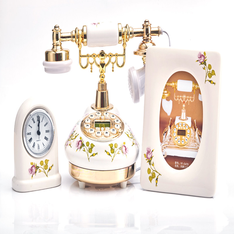 특별 제안 및 무료 배송 한국 세라믹 골동품 전화 복고풍 오래된 전화 유선 블랙 골드 꽃 목가적 스타일 유선 전화