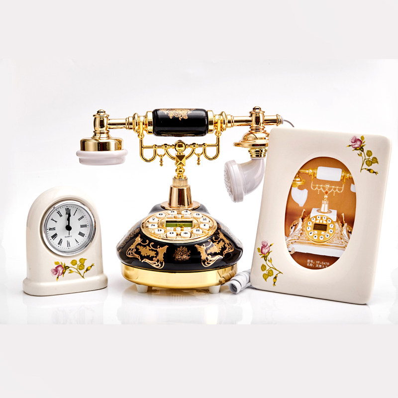 특별 제안 및 무료 배송 한국 세라믹 골동품 전화 복고풍 오래된 전화 유선 블랙 골드 꽃 목가적 스타일 유선 전화