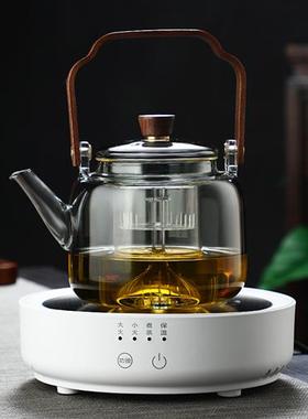 烟灰色高硼硅玻璃木把提梁壶 带过滤泡茶壶 大容量耐热玻璃煮茶壶