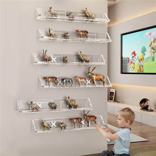 动物模型置物架儿童房壁挂墙上一字隔板透明亚克力装饰玩具收纳架