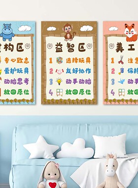 幼儿园区域规则牌墙贴纸森林卡通动物主题中小班区角进区标识贴画