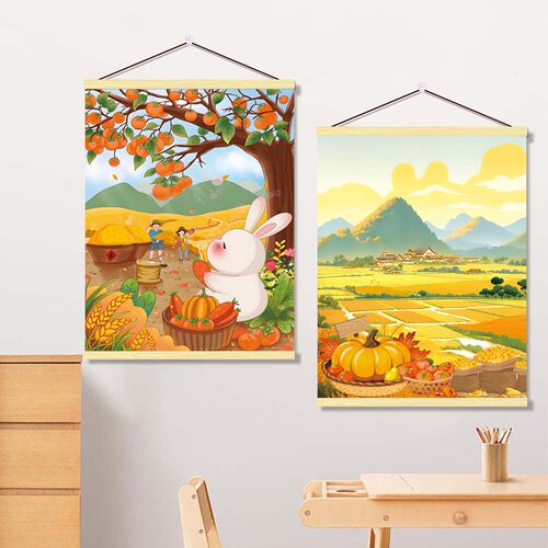 五谷丰登丰收图装饰画田园风景客厅饭店农家乐餐厅自粘海报挂画