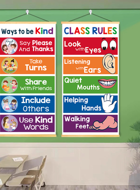英语教室布置装饰挂画class rules班规则辅导教培训机构背景墙贴