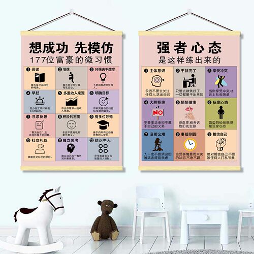 想成功先模仿励志学习上进文字能量心态自律励志文字卷轴装饰挂画