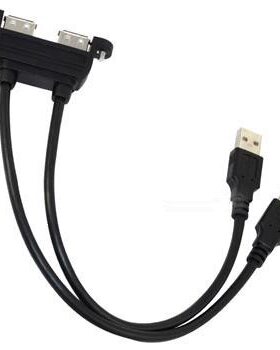 0.25米螺丝孔可固定双USB延长线 带耳朵USB2.0挡板线 带耳朵USB线