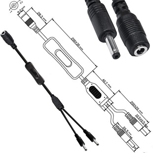 22#铜3.5*1.35mm DC35135一分二1母转2公Y型带304开关用于LED灯条