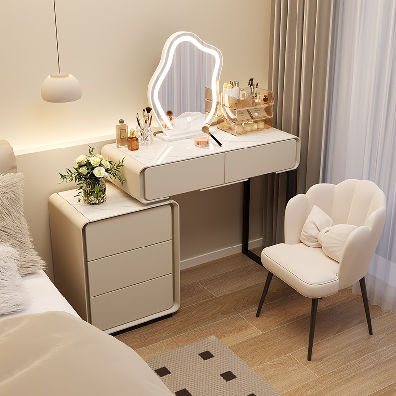 哒哒空间实木岩板梳妆台奶油风