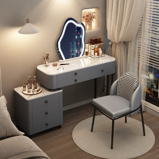 实木轻奢岩板梳妆台卧室现代简约高级小型2022年新款奶油风化妆桌