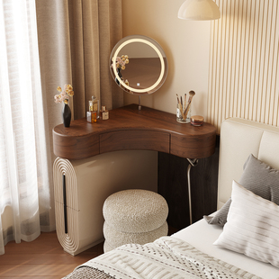 中古风实木转角梳妆台收纳柜斗柜一体卧室小户型拐角墙角落化妆桌