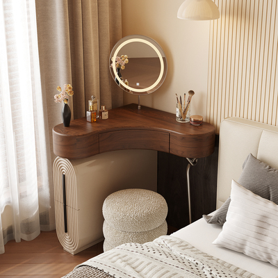 中古风实木转角梳妆台收纳柜斗柜一体卧室小户型拐角墙角落化妆桌