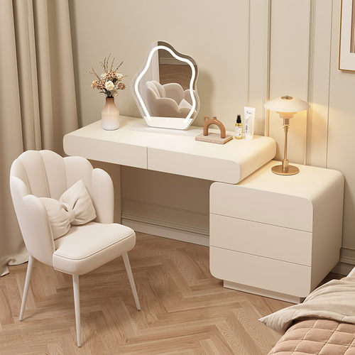 奶油风全实木肤感烤漆梳妆台斗柜