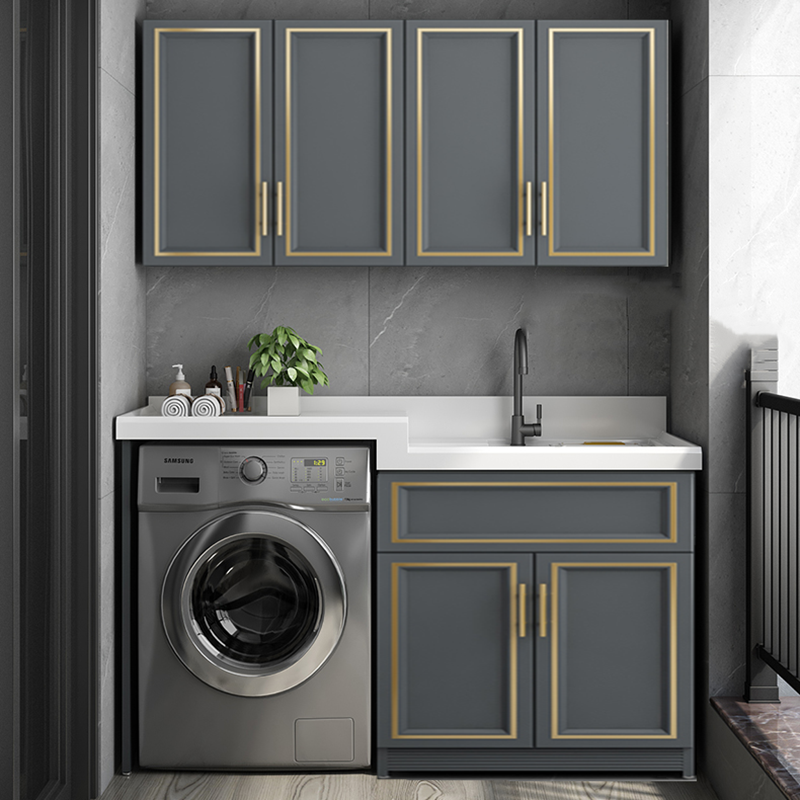 铝合金阳台洗衣柜高度盆带搓板石英石盆洗衣机伴侣卫浴柜洗漱柜