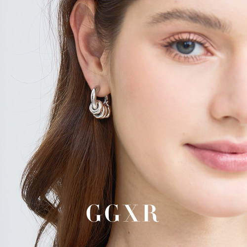 【新品】GGXR 海莉同款 银色金属可拆卸多圈圈hoop耳环无耳洞耳夹