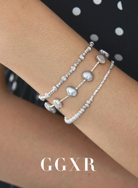 GGXR 925银碎银子 灰色真多麻珍珠手链叠戴简约轻奢小众精致礼物