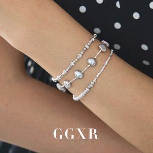 GGXR 925银碎银子 灰色真多麻珍珠手链叠戴简约轻奢小众精致礼物