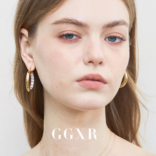 【新品】GGXR 法式金色圈圈耳环内里镶钻分色无耳洞耳夹