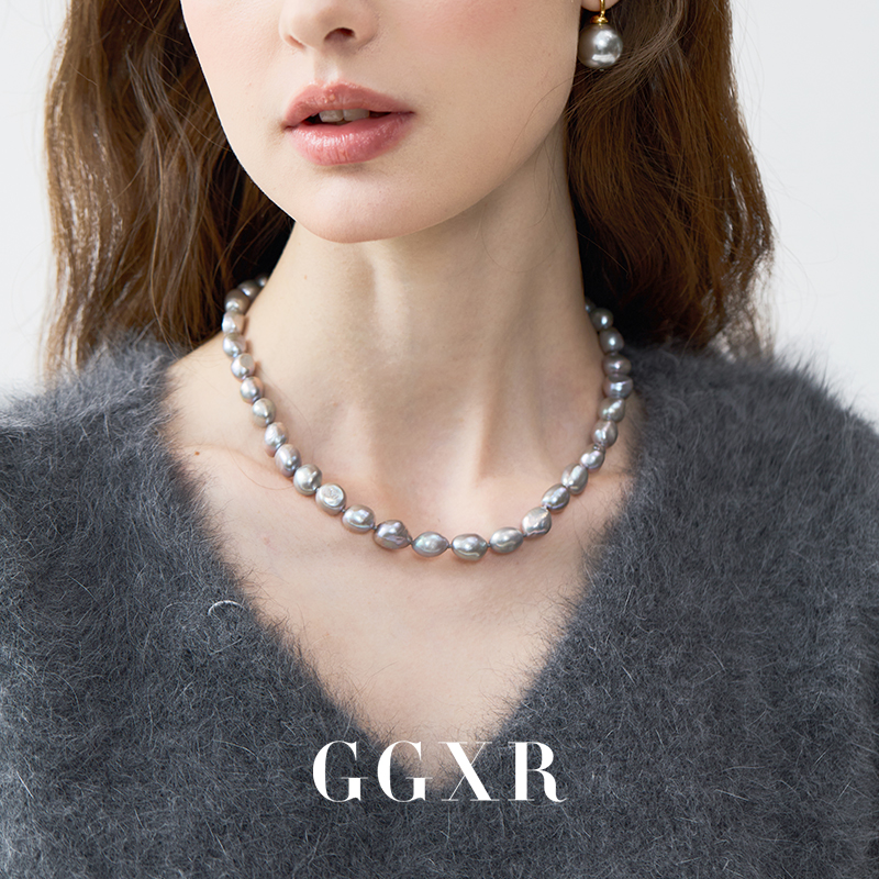 GGXR 宋轶同款 春夏真多麻 银蓝天然巴洛克珠珠锁骨项链毛衣链