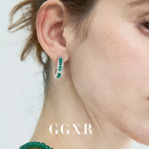 【新品】GGXR 新中式绿玛瑙满钻微镶耳环hoop无耳洞耳夹
