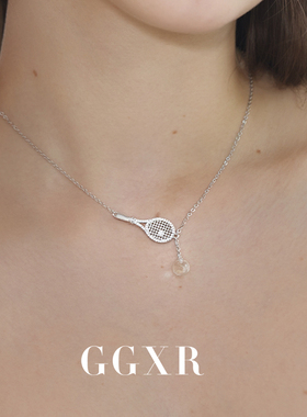 【新品】GGXR 925银微镶满钻网球拍水晶吊装项链小众设计毛衣链