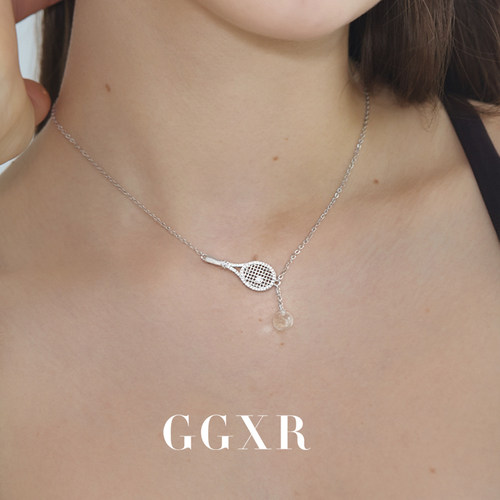 GGXR 925银微镶满钻网球拍水晶吊装项链小众设计毛衣链2026新款